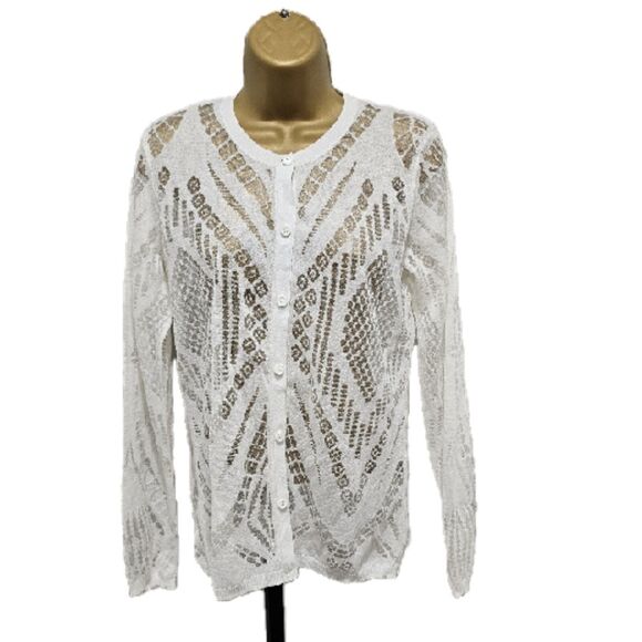 Yoana Baraschi Cardigan Womens L Sheer Cream Ivory Cotton Evening Dainty Fairy - Picture 1 of 8